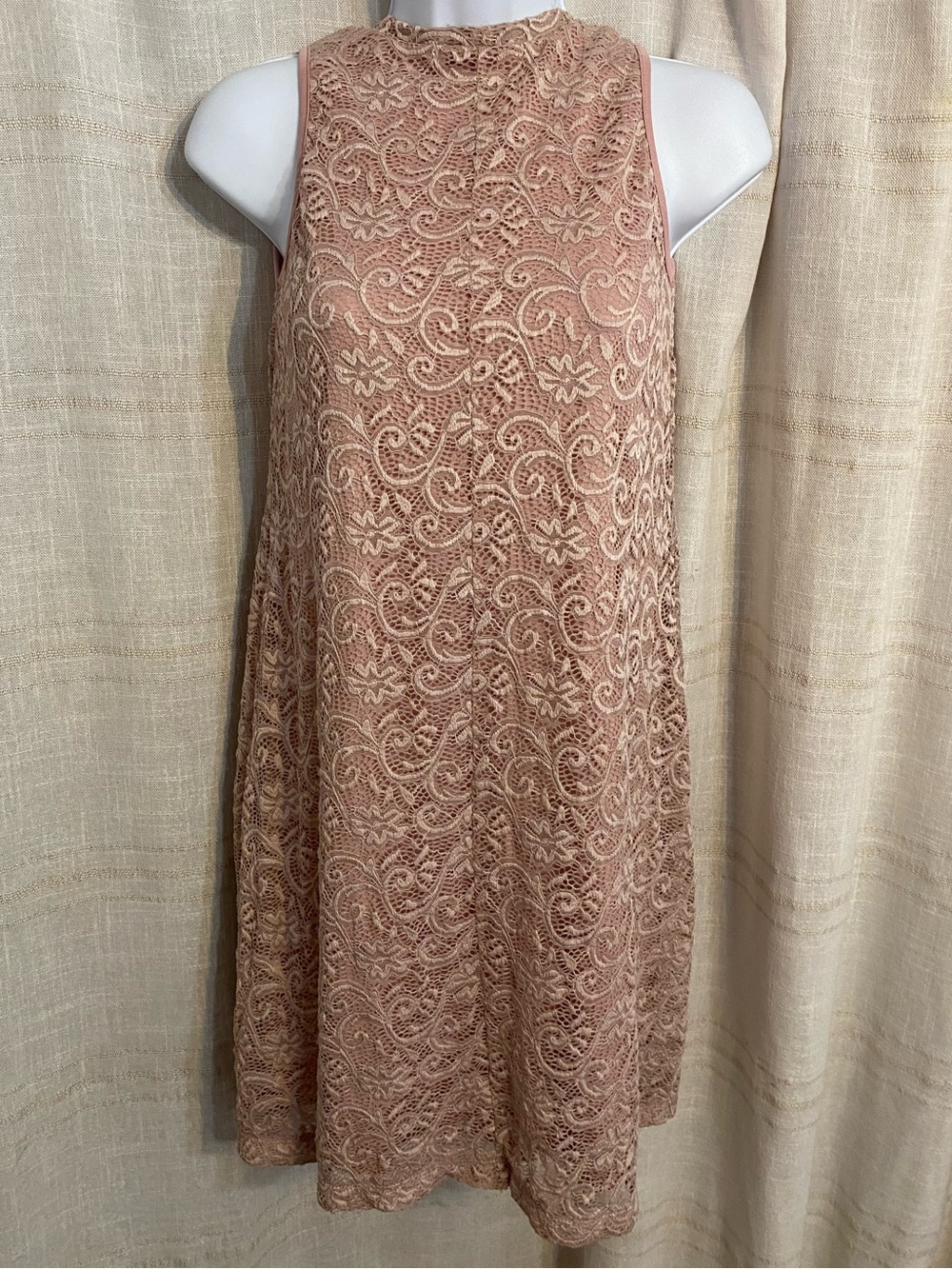 Liberty Love Dusty Rose Pink Lace Sleeveless Shift Mini Dress XS